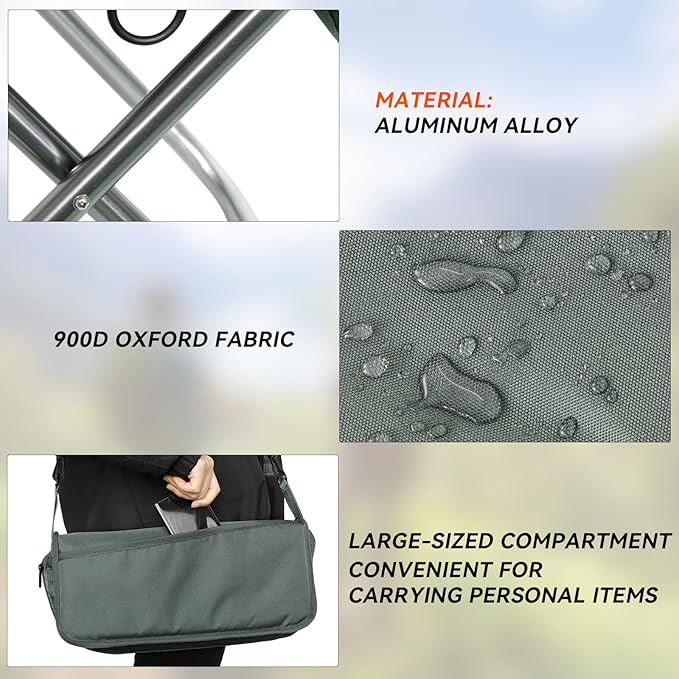 AOUTACC Camping Stool with Shoulder StrapUltralight Collapsible Handbag Style StoolPocket Portable Chair for Camping Travel Fishing Hiking Beach Backpacking Gardening Picnics-XL(Grey)