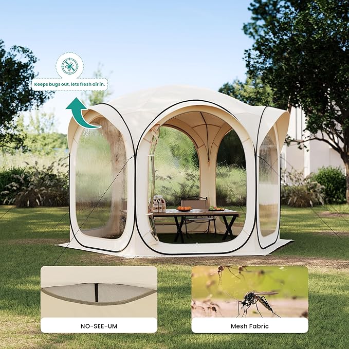 10x10ft Gazebo Screen Tent Pop Up Bubble Tent Mosquito Proof &amp Sun Shade Canopy Heavy Duty Waterproof Outdoor Shelter for Patio Camping Backyard Parties