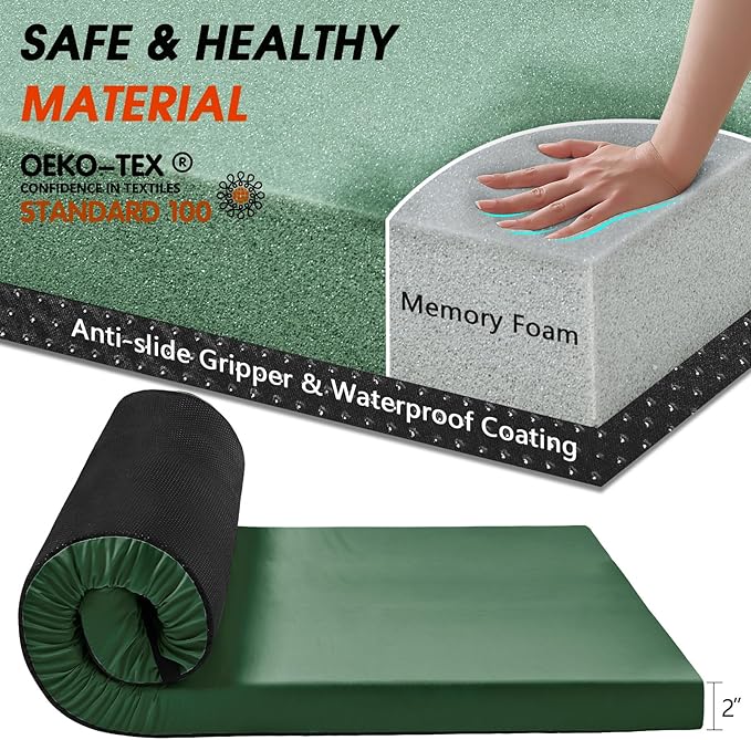 CYMULA Camping Cot Mattress 2in Memory Foam Sleeping PadSoft Warm Non-Slip Camping Mattress Topper with Retaining for AdultsPortable Roll up Pad for Travel(75 x30)（only Mattress）