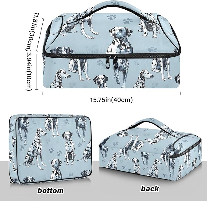 Casserole Carrier Lovely Black and White DogInsulated Casserole Carrier for Hot or Cold Food Thermal Lunch Tote for Potluck Parties Picnic Beach Fits 9 x 13 Inches Baking Dish