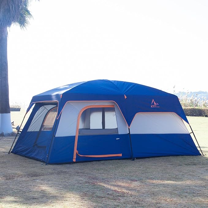 KTT Extra Large Tent 10-12-14 Person(B)Family Cabin Tents2 Rooms3 Doors and 3 Windows with MeshStraight WallWaterproofDouble LayerBig Tent for OutdoorPicnicCampingFamily Gathering