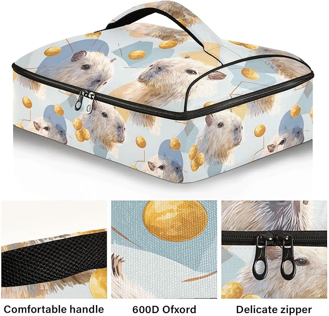 Casserole Carrier Pattern Cute CapybarasInsulated Casserole Carrier for Hot or Cold Food Thermal Lunch Tote for Potluck Parties Picnic Beach Fits 9 x 13 Inches Baking Dish