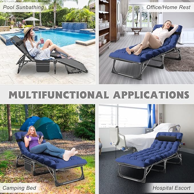 ABORON 5 Positions Camping Cots for AdultsOutdoor Folding Sleeping Cot/MatFolding Chaise Lounge Chair with PillowPortable Reclining Chair for Beach Lawn Camping PoolSunbathing Chairs