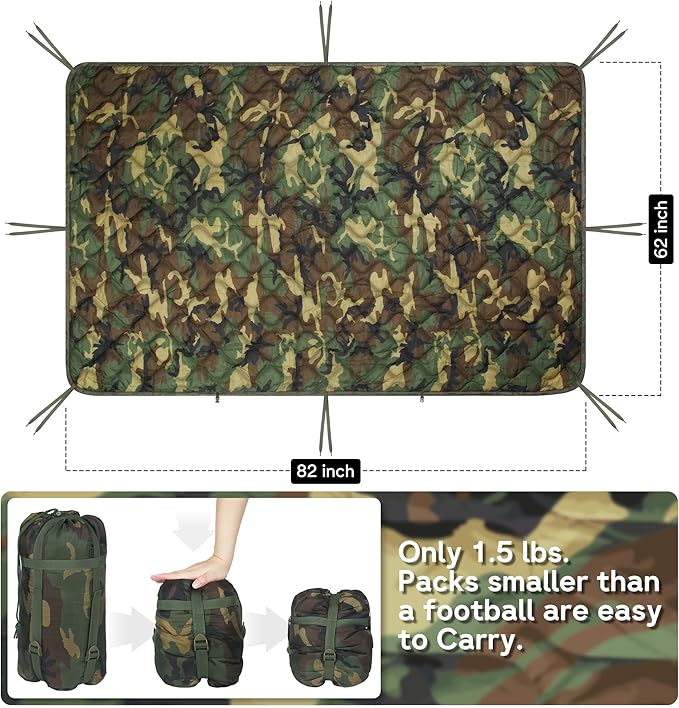 Mirzoyan Woobie Blanket Military Poncho Liner Camo Insulated Camping Woobie Blanket for Outdoor Hiking Survival Hunting