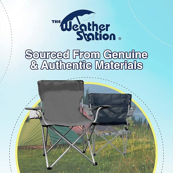 Weather Station Camping Chair Lightweight and Portable Outdoor Folding Tailgate Quad Chair with Cup Holder and Armrests