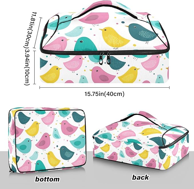 Casserole Carrier Adorable Pattern BirdsInsulated Casserole Carrier for Hot or Cold Food Thermal Lunch Tote for Potluck Parties Picnic Beach Fits 9 x 13 Inches Baking Dish