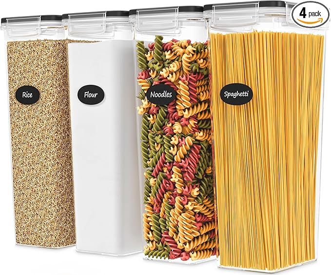 Airtight Food Storage Containers with Lids Set of 4-95 fl. oz Pasta storage Containers BPA Free Plastic Spaghetti container - Air Tight Canisters for Kitchen Pantry Organization