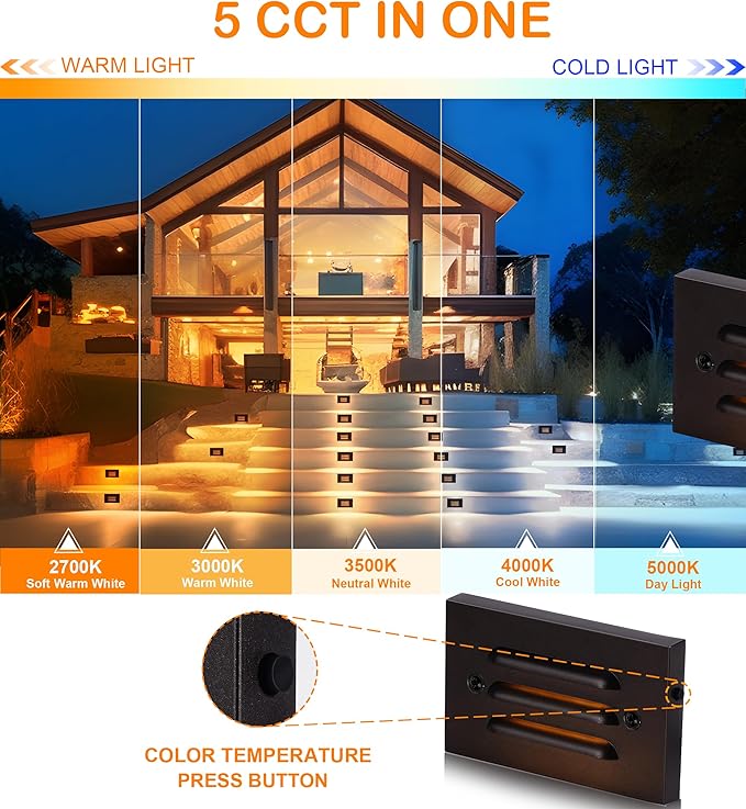 CLOUDY BAY 5CCT 12V 4W Low Voltage LED Step Light with Horizontal Louvered Faceplate for Steps Decks StairsOutdoor Stair LightsWet Locations6 PackOil Rubbed Bronze