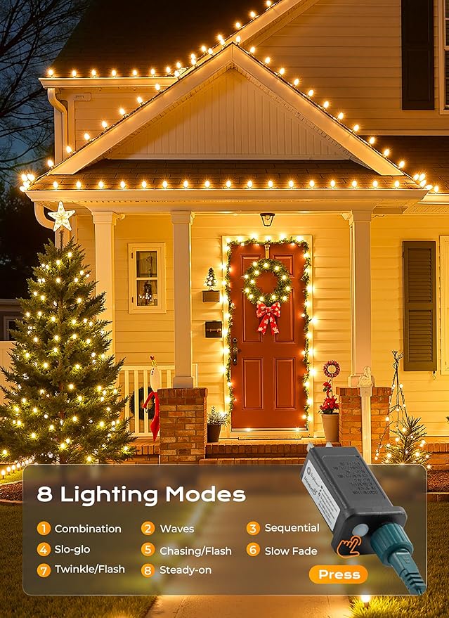 C9 Christmas Lights Outdoor 72 FT 110 LED C9 String Lights 8 Modes &amp Timer Connectable Waterproof for Christmas Tree Light Indoor Outdoor Roofline Patio Outside Garden Yard Xmas Decor Warm Whit
