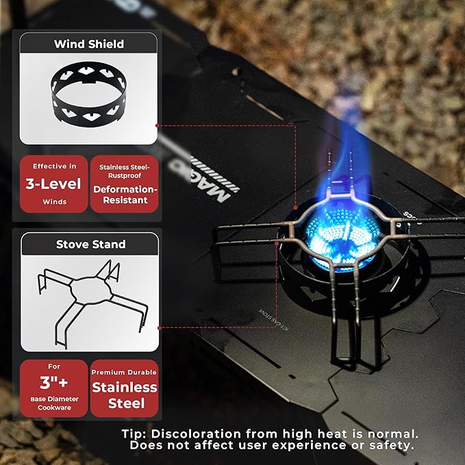 Alocs Camping Gas Stove IGT Camp Table with Outdoor Stove Folding Picnic Table with Portable Solo Stove Carrying Bag for Beach Grilling Hiking Fishing Tailgating Backyard