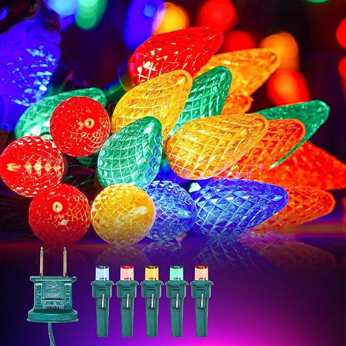 C9 LED Christmas Lights Outdoor 68ft 100 LED Waterproof Strawberry Christmas Decorations String Lights Plug in Vintage Christmas Tree Lights for Outside Roof Patio Wedding Party Multicolor