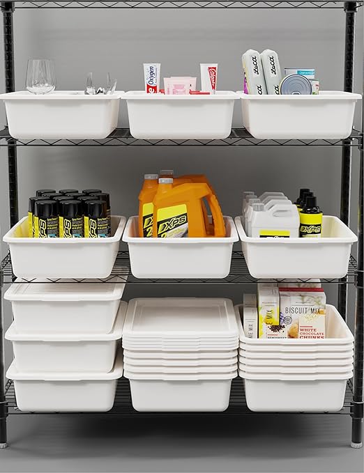 White 13 L Commercial Bus Tubs/Tote Box with Lid 3-Pack Plastic Storage Wash Basin Tub