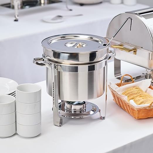 Winco 211 Stainless Steel Marmite Soup Chafer 11qt Round W/ Cover &amp Fram