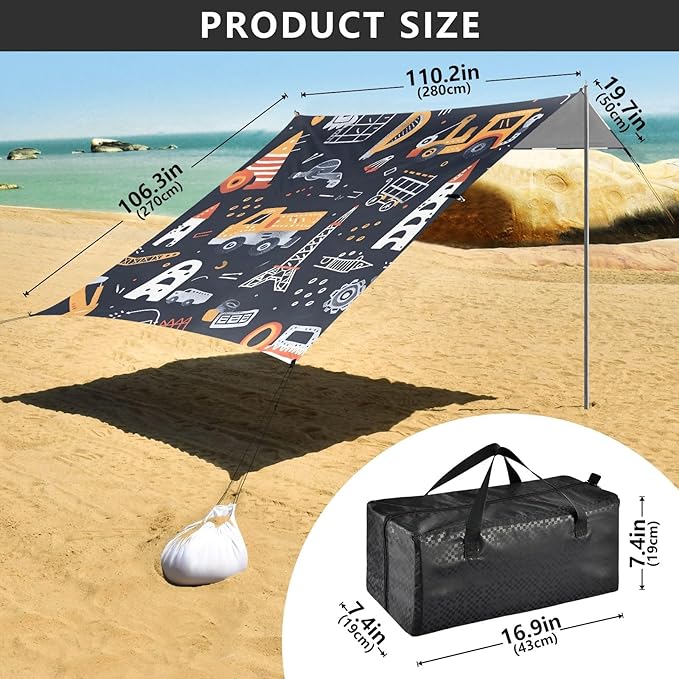 Childish Seamless Pattern with Building Equipment Cre Camping Sun Shelter Beach Tent Portable Beach Sun Shade Outdoor Canopy for Camping Trips Fishing Picnic