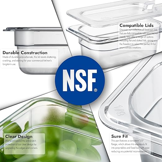 CURTA 6-Pack 1/9 Size 2.5 Deep NSF Polycarbonate Food Pans | Dishwasher &amp Freezer Safe Clear Container for Prep Tables Buffet Salad Bar Commercial &amp Home Kitchen