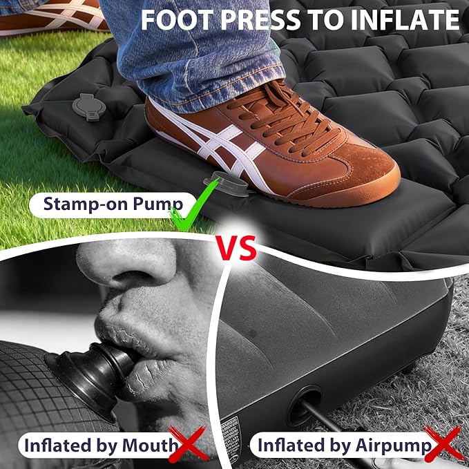 Sleeping Pad 40D Nylon Camping Mat with Pillow Built-in Foot Pump Inflatable Sleeping Mat Compact Portable Waterproof Air Mattress for Outdoor Camping Hiking Backpacking Single (Gray)