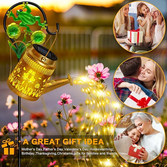 Solar Lanterns Outdoor Garden Decor Mothers Day Gifts for Women Mom Grandma Birthday Large Frog Hanging Watering Can with Shepherd Hook Waterproof Garden Lights for Outdoor Yard Christma Gifts
