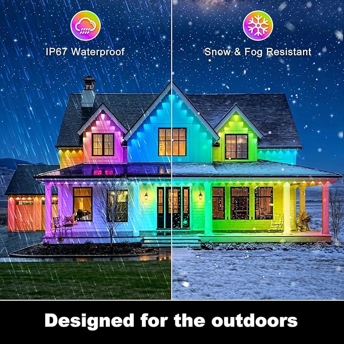 500FT Permanent Outdoor Lights Waterproof with Smart App Control RemoteDIY Scene ModesMusic Sync hronizationEaves Lights for Garden DecorDeckChristmas
