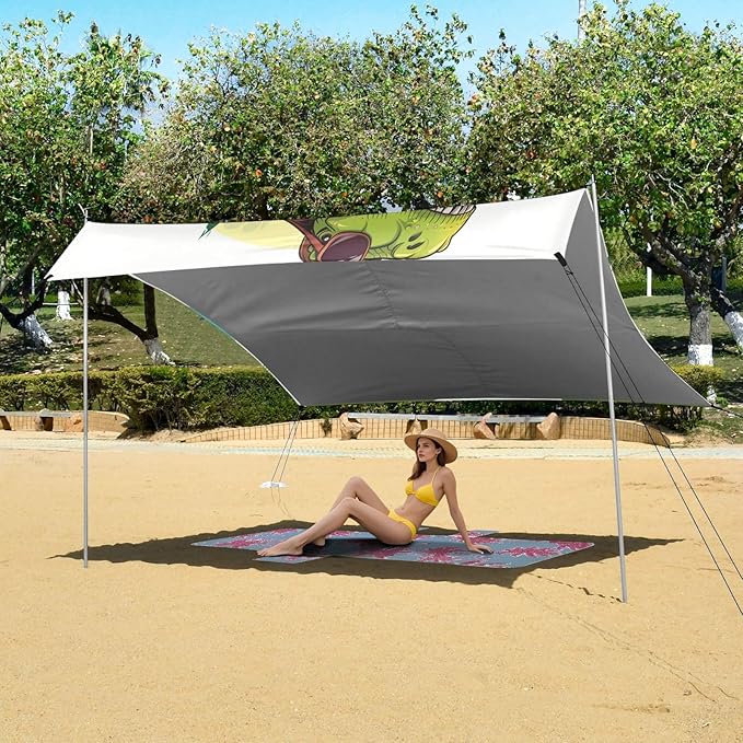 ALAZA Dinosaur Skateboard Funny Beach Tent Sun Shelter UPF50+ Protection Beach Shade Canopy w/ 4 Sandbags for Outdoor Camping Fishing Backyard Fun Picnic 10x9 ft