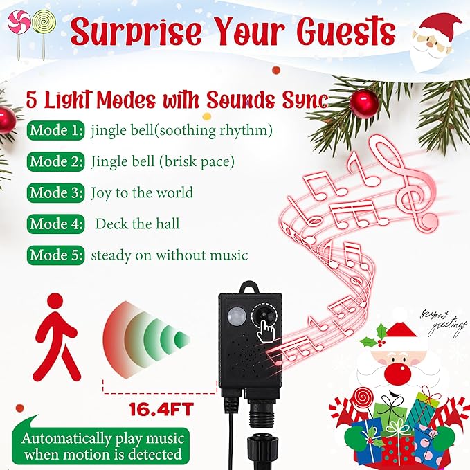 6 in 1 Lollipop Christmas Pathway Lights Outdoor 29 Inch Peppermint Pathway Markers Lights Lighted Candy Cane with 5 Modes and Music for Xmas Holiday Patio Yard Garden(RedWhiteGreen)