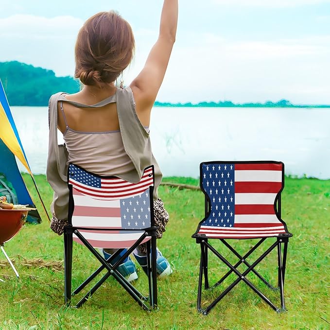 DOMIKING American USA Flag Kids' Portable Camping Chairs for Outdoor Fishing Chair with Carry Bag Folding Chair for Hiking Camping Travel