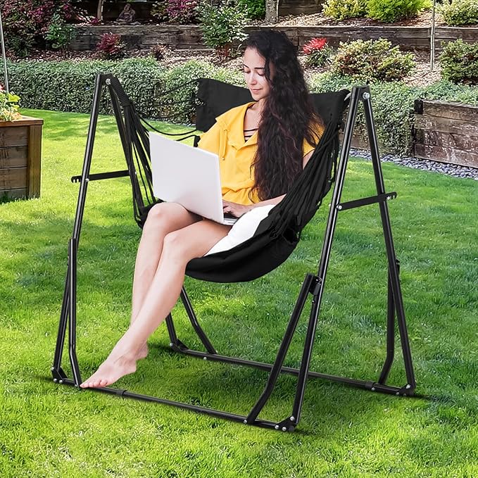 GDY Hammock Chair with Stand 550 lb Capacity Easy Set Up with Carrying Bag Portable for Travel/Backpacking/Beach/Backyard Black.