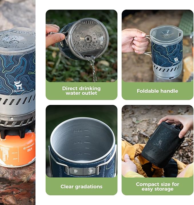Camping and Backpacking Stove System Integrated Portable Camping Stove 600ML 1700W Lightweight Mini Outdoor Burner Camp Cooking gear for Hiking HuntingTrips and Fishing Black