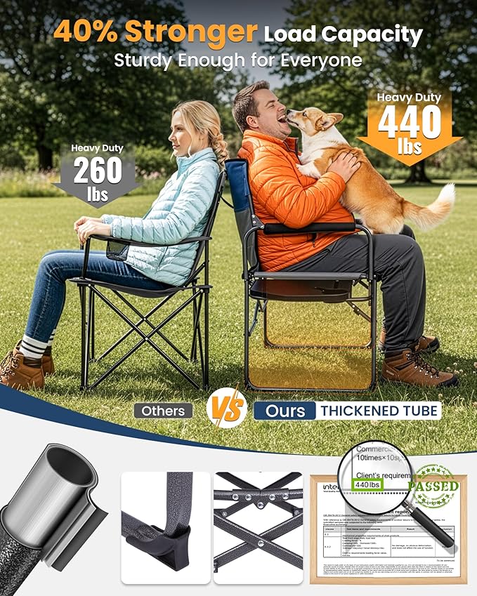 KingCamp Oversized Camping Directors Chair with Side Table Compact Design Heavy Duty 440lbs Folding Portable Padded Camp Chairs with Extra Wide Seat &amp Anti-Sag Fabric for Outdoor Fishing Sports