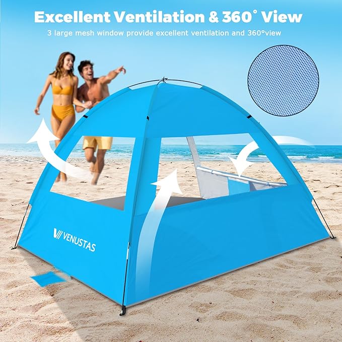 Venustas Beach Tent Sun Shelter for 3/4-5/6-7/8-10 Person UPF 50+ UV Protection Beach Canopy Lightweight and Easy Setup Cabana Portable Shade Tent