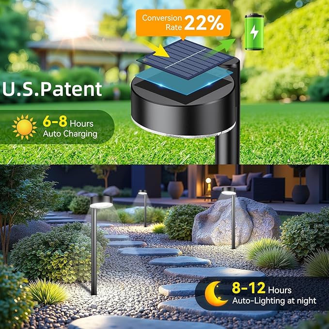 8 Pack Solar Pathway Lights Outdoor 12 Brighter LED Solar Lights Outdoor Waterproof Up to 12 Hrs Modern Path Light for Yard Garden Walkway Driveway Lawn Cool White