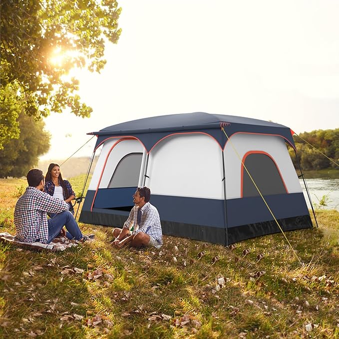 KOTEK 6-8 Person Tents for Camping Family Tent with 2 Rooms 2 Doors 2 Mesh Windows Porch &amp Removable Rainfly Large Camping Tent for Outdoor Picnic Hiking Gathering