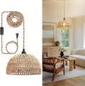 Rattan Hanging LampBoho Pendant LightsPlug in Cord Hanging Rattan LightPlug Into Wall Outlet Pendant Light Fixture On/Off Switch for LivingDinner RoomBedroomKitchenfor E26without Bulb