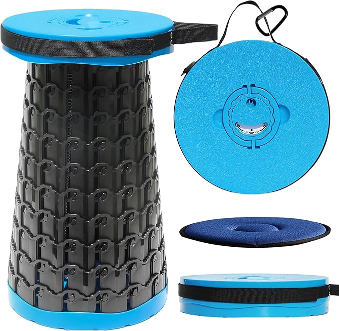 ALEVMOOM Upgraded XXL 50 Portable Collapsible Stool with CushionTelescoping Folding Stool for AdultsYet More Sturdy Camping Stool with Load Capacity 1000lbsfor Outdoor Garden Hiking BBQ Blue
