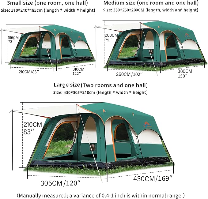 Large Family Standing Upright Camping Tent - 5-12 Persons Multi-Room Waterproof Tent with Screened Porch - Glamping Tent for Outdoor Camping &amp Family Vacation