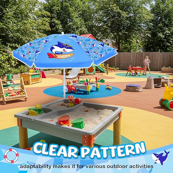 Sweetude Water Table Umbrella (Table Not Included) Kids Seaside Beach Umbrella Picnic Canopy for Summer Toddlers Sand Beach Camping Garden Outdoor Pool Shade Party Supply(Shark Theme)