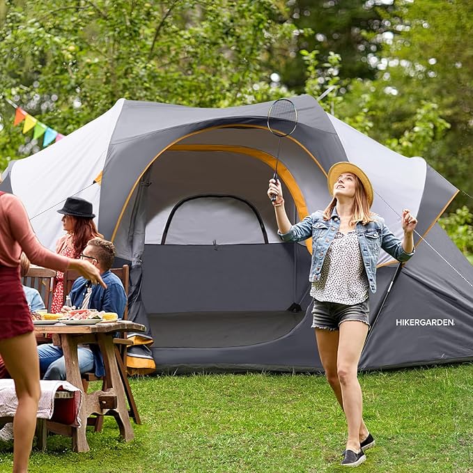 HIKERGARDEN 10 Person Camping Tent - Portable Easy Set Up Family Tent for Camp Windproof Fabric Dome Tent Outdoor for Hiking Backpacking Traveling-14'x11'x74in(H)