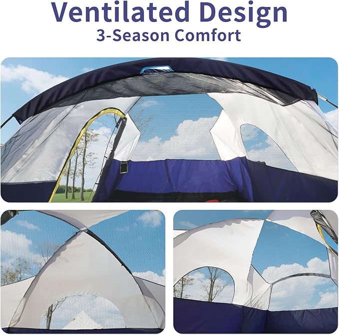 EchoSmile 10/12 Person Camping Tent Waterproof Windproof Tent with Rainfly Easy Set up for Outdoor Family Camping Party