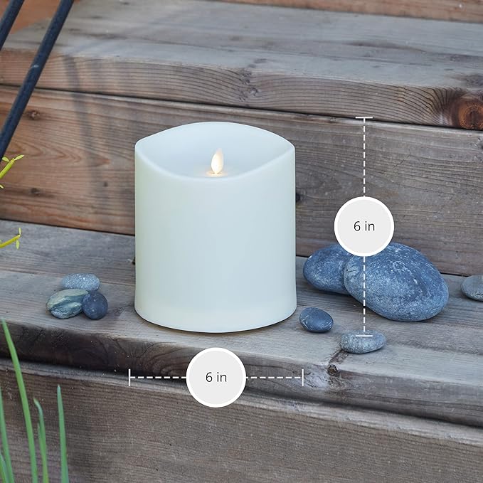 Luminara Realistic Artificial Moving Flame Outdoor Pillar Candle IPX4 - Moving Flame LED Battery Operated Lights for Outside Christmas Halloween - Remote Included - Ivory - 6 x 6