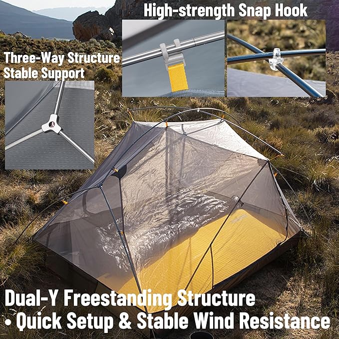 Naturehike Mongar UL Tent [2025 Upgrade] - 1-2 Person Ultralight 3 Season Camping Tent Waterproof One Person Two Person Backpacking Tent for Hiking Cycling Easy Setup