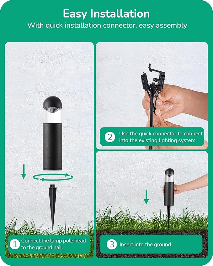 EDISHINE Low Voltage Landscape Lighting 12V 3W 3000K Warm White Electric Outdoor Bollard Lights with Connectors Waterproof LED Pathway Driveway Walkway Lights Wired for Yard Garden