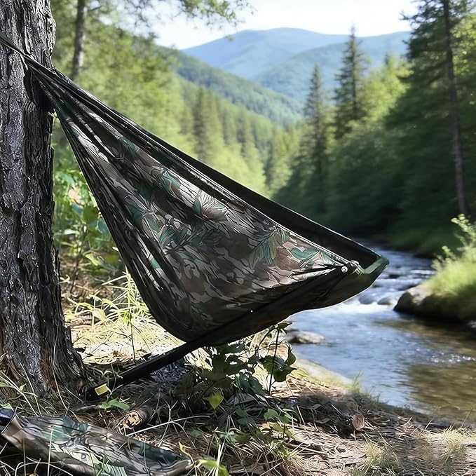 2026 Neo Low Down Hunting Chair Adjustable Tree Hammock Seat with 180° Swivel Portable Camo Camping Stool for Deer Turkey Lightweight Folding Tree Stand for Ground Shooting (Bottomland Camo Style)