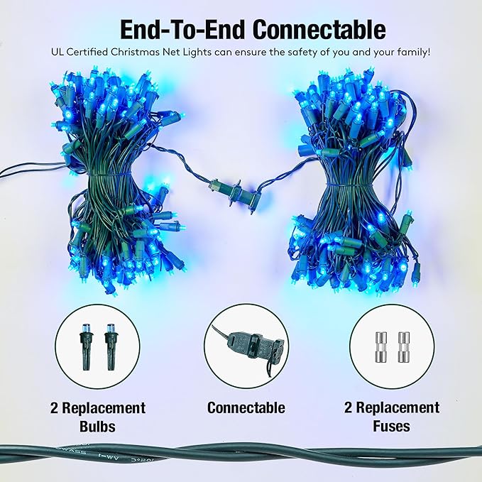 Led Blue Christmas Net Lights Outdoor Christmas Bushes Lights 120Led 6ftx5ft Connectable Outdoor Indoor Mesh Net Lighting for Xmas Holiday Garden Lawn Shrubs Trees Bushes Decorations