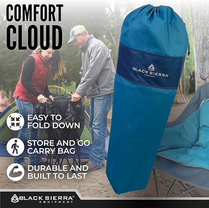 Black Sierra Oversized Camping Chair for Adults – 400 lb Heavy Duty Folding Chair with Cup Holders &amp Carry Bag