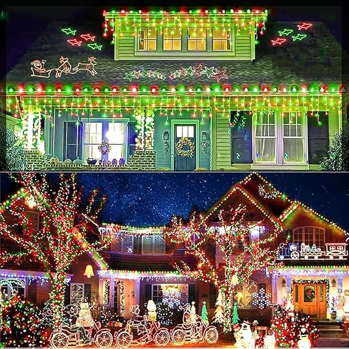 320LED Solar Christmas Lights Outdoor Waterproof Christmas Decorations Lights 29.5ft 60 Drops8 Modes Solar Powered Rechargeable Fairy Lights for Party HolidayWedding Decorations (Red and Green)