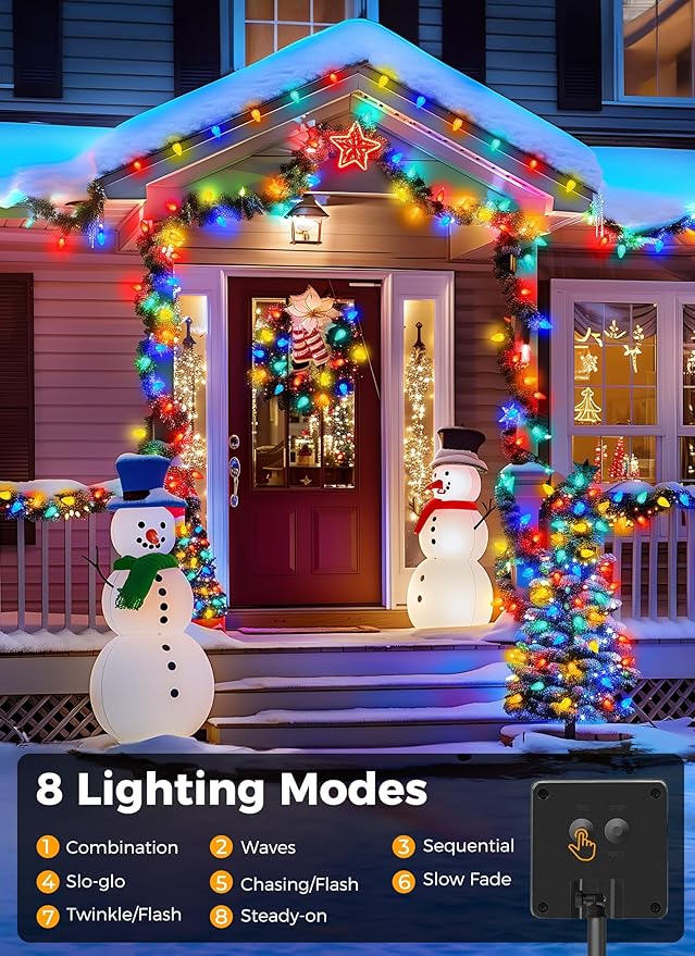 Solar Christmas Lights Outdoor 2 Pack 50 LED C9 Strawberry String Light with Timer &amp 8 Light Mode Waterproof Solar Christmas Tree Lights for Outside Garden Patio Party Christmas Decor Multicolo