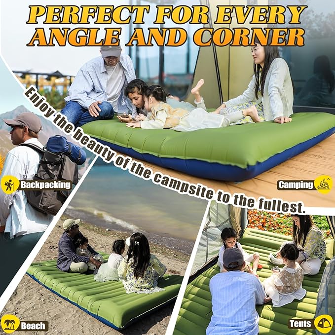 Camping Sleeping Pad Ultralight Camping Mat with Pillow Built-in Foot Pump Inflatable Sleeping Pads Compact for Camping Backpacking Hiking Traveling TentDoubleGreen.