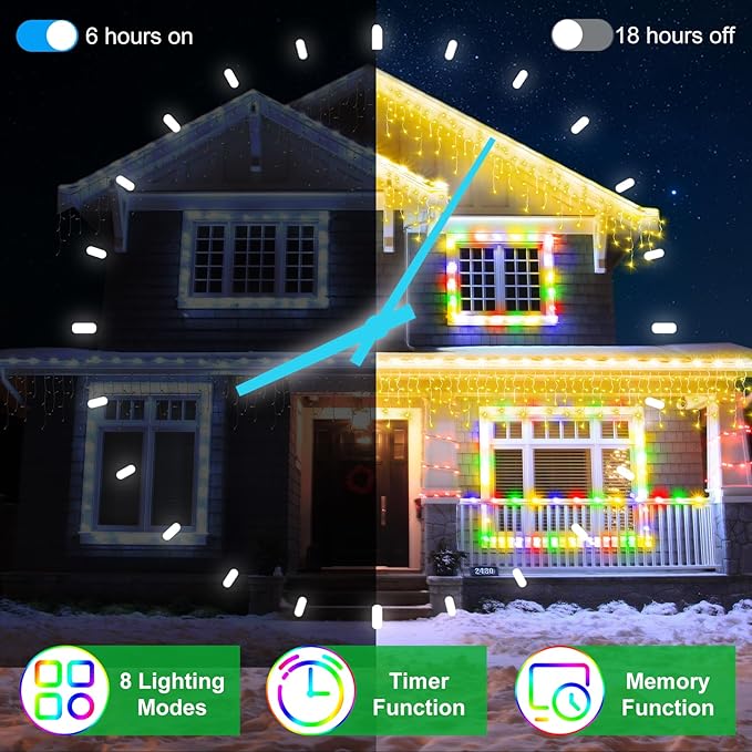 66ft LED Christmas Lights Outdoor with 140 Drops Christmas Decorations Hanging Lights 490 LED 8 Lighting Modes Outsite Fairy String Lights for House Xmas Wedding Party Holiday Decoration Warm White
