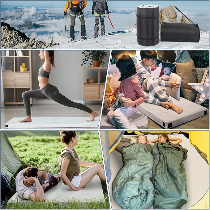 VINGLI 3 Memory Foam Sleeping Pad Camping Mattress Portable Floor Mattress Sleeping Mat Bed Roll Up for Guests Adult with Pillow &amp Phone Pocket (Grey Basic 75 * 25 * 3)