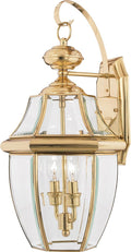 Quoizel Newbury 20 Outdoor Wall Lantern 2-Light Polished Brass with Clear Beveled Glass E12 Base French Country Style