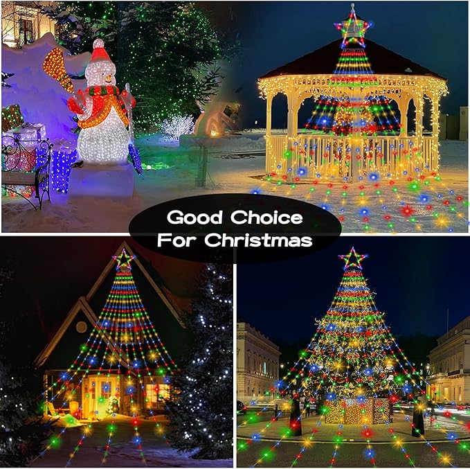 Onory 23FT Christmas Outdoor Waterfall Star String Lights 860 LEDs 8 Modes Waterproof for Yard Patio Party Decorations